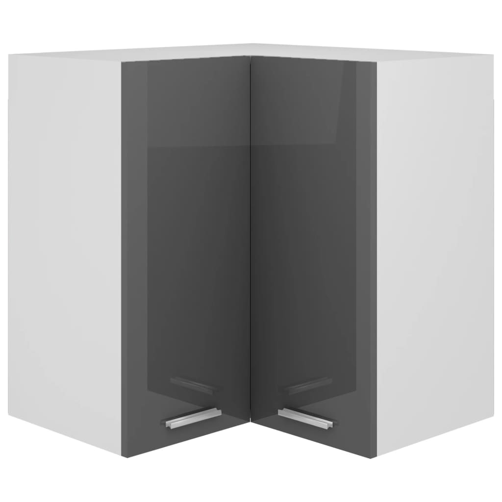Armoire d'angle suspendue Gris brillant 57x57x60 cm Aggloméré