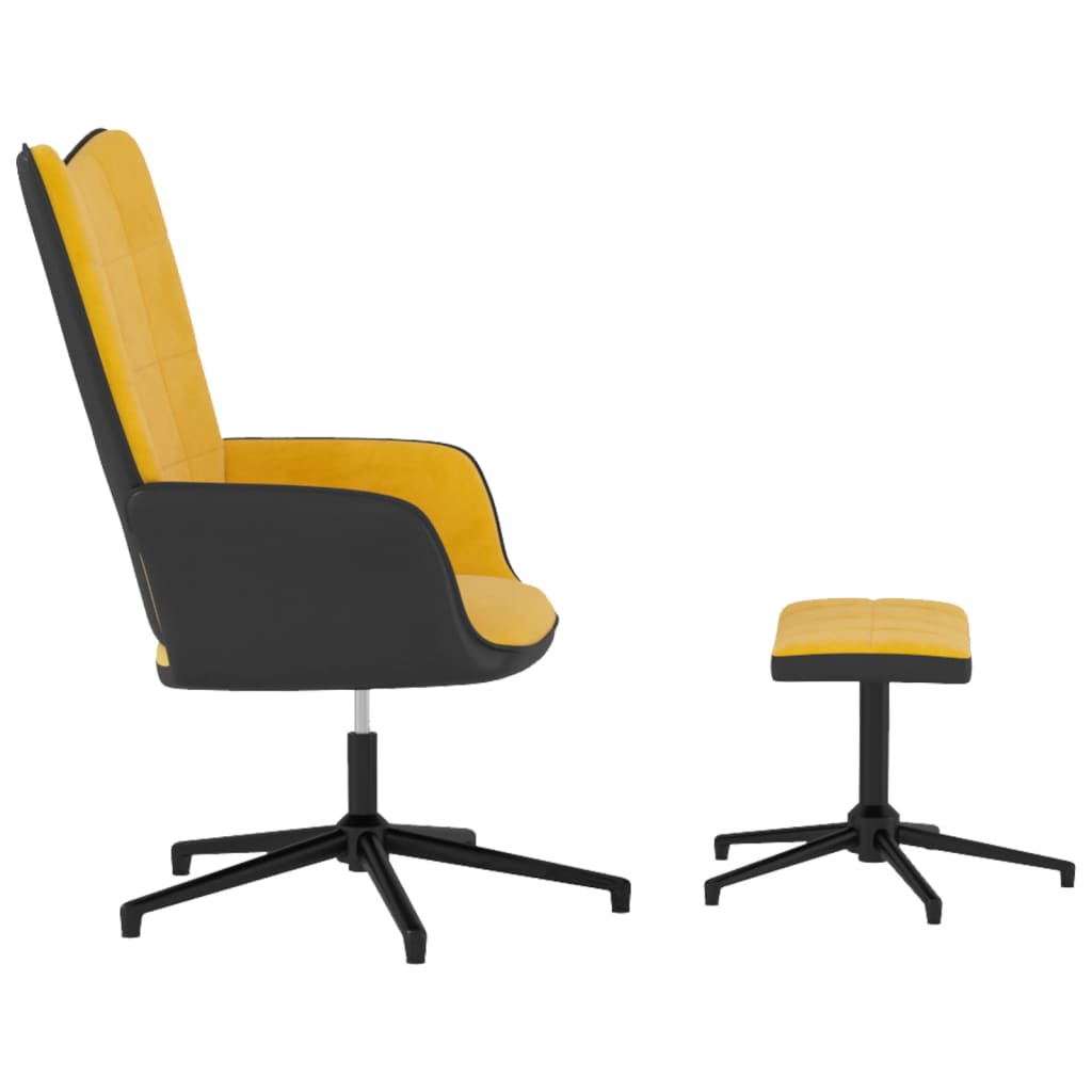 Chaise de détente et repose-pied Jaune moutarde Velours et PVC