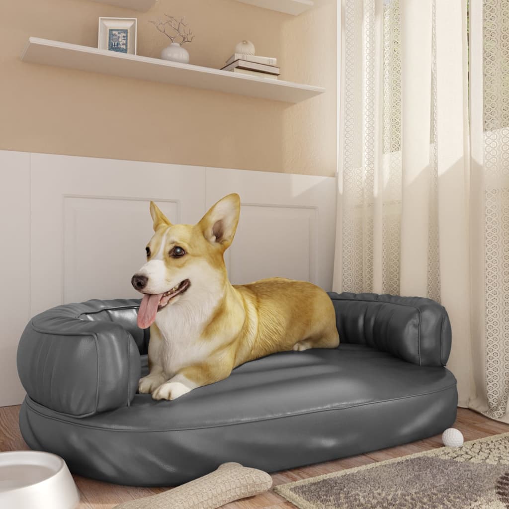 Lit pour chien ergonomique Mousse Gris 88x65 cm Similicuir