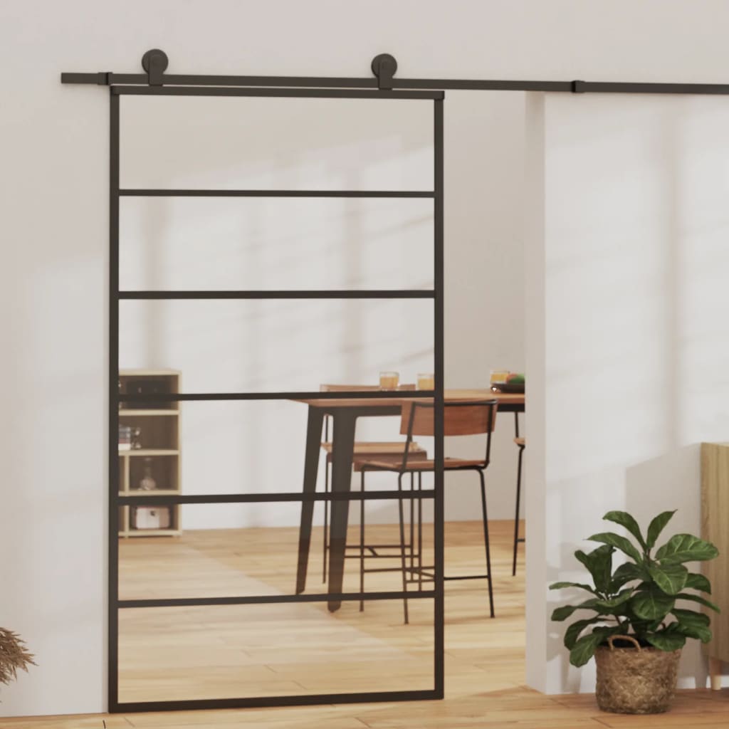 Porte coulissante Verre ESG et aluminium 102x205 cm Noir