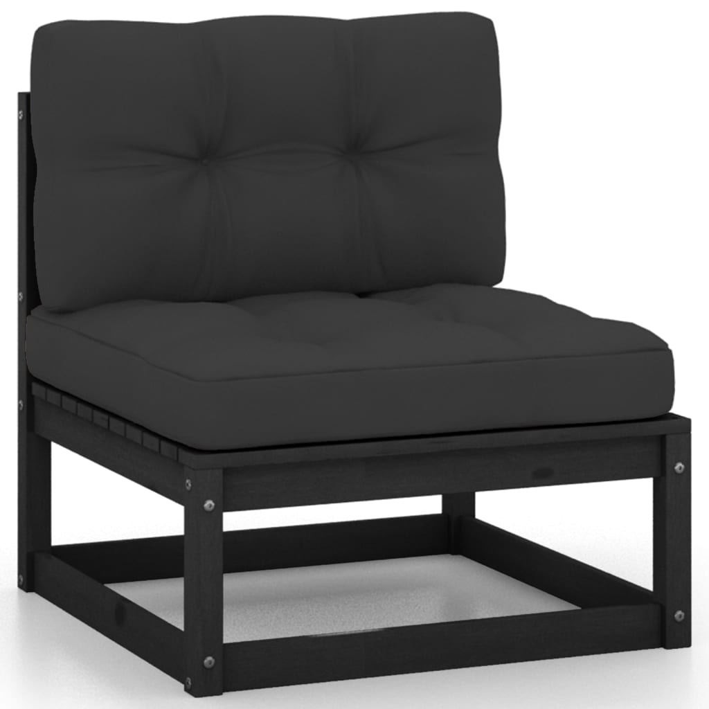 Salon de jardin 11 pcs avec coussins Noir Bois de pin massif