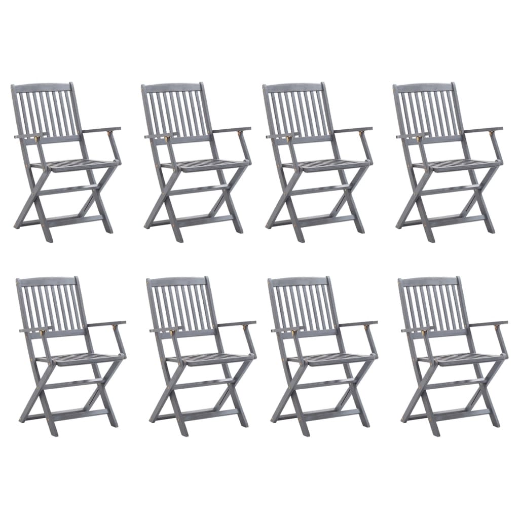 Chaises pliables d'extérieur 8 pcs avec coussins Bois d'acacia