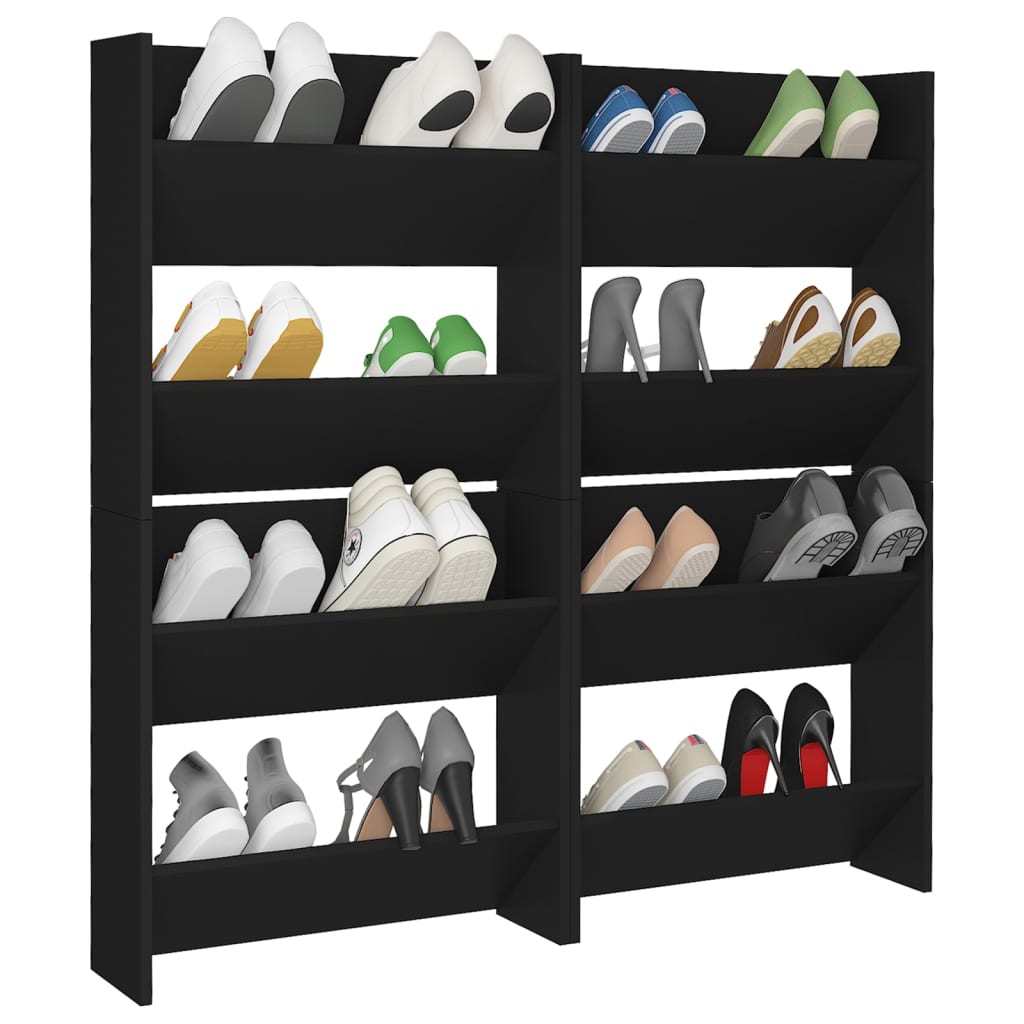 Armoires à chaussures murales 4 pcs Noir 60x18x60 cm Aggloméré