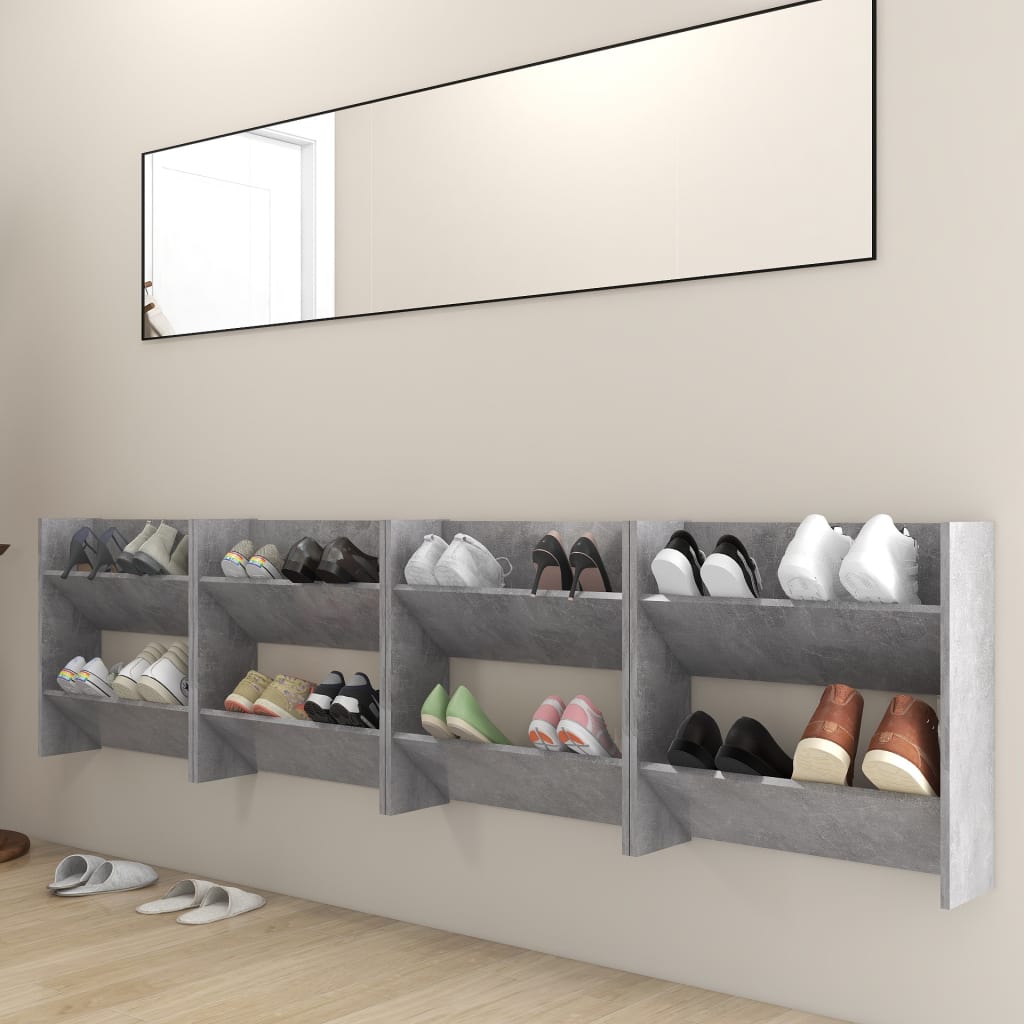Armoires à chaussures murales 4 pcs Gris béton 60x18x60 cm