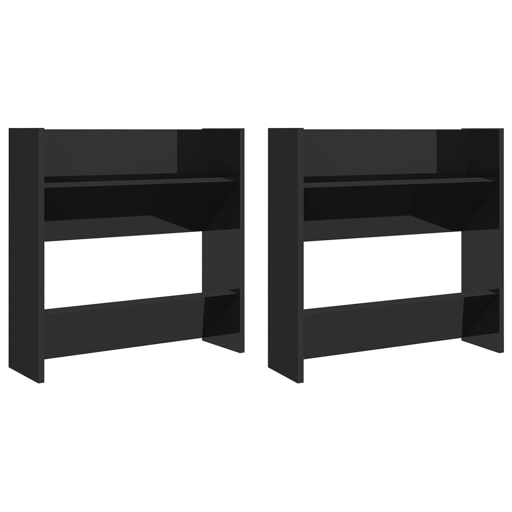 Armoires à chaussures murales 2 pcs Noir brillant 60x18x60 cm