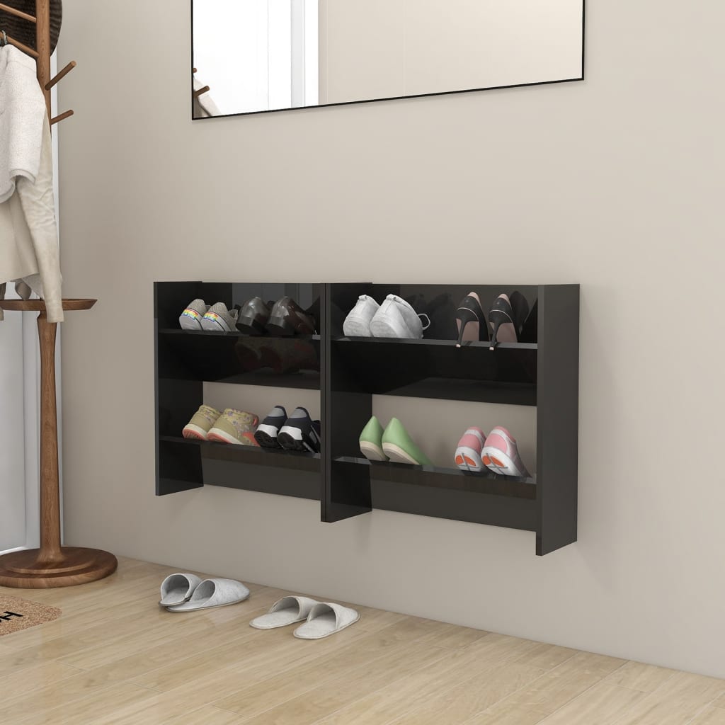 Armoires à chaussures murales 2 pcs Noir brillant 60x18x60 cm