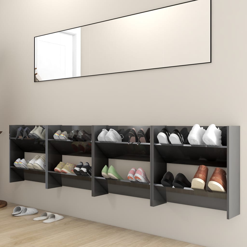 Armoires à chaussures murales 4 pcs Gris brillant 60x18x60 cm
