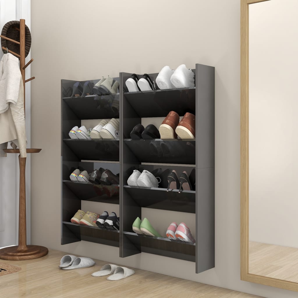 Armoires à chaussures murales 4 pcs Gris brillant 60x18x60 cm