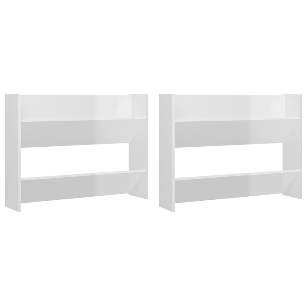 Armoires à chaussures murales 2 pcs Blanc brillant 80x18x60 cm