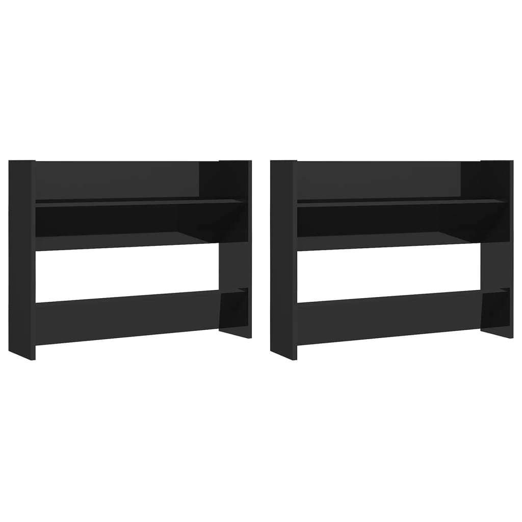 Armoires à chaussures murales 2 pcs Noir brillant 80x18x60 cm