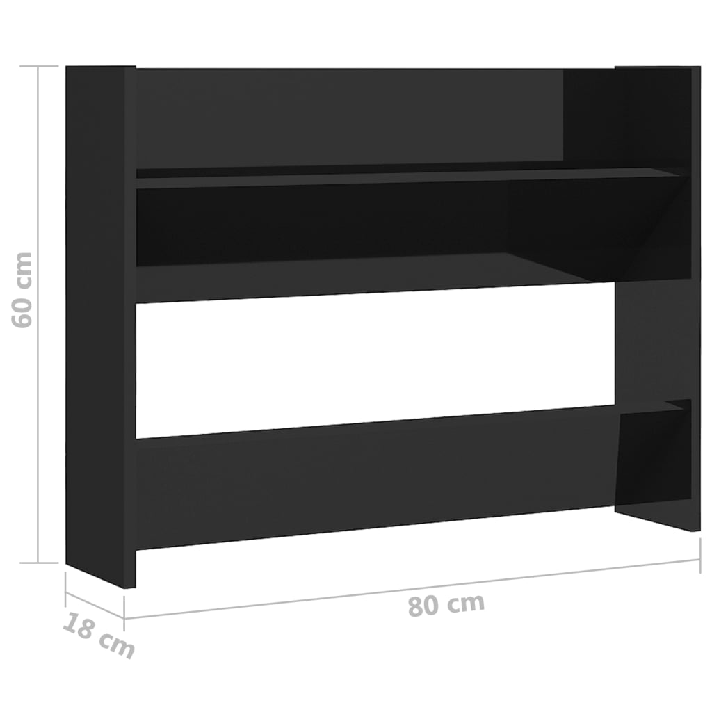 Armoires à chaussures murales 2 pcs Noir brillant 80x18x60 cm