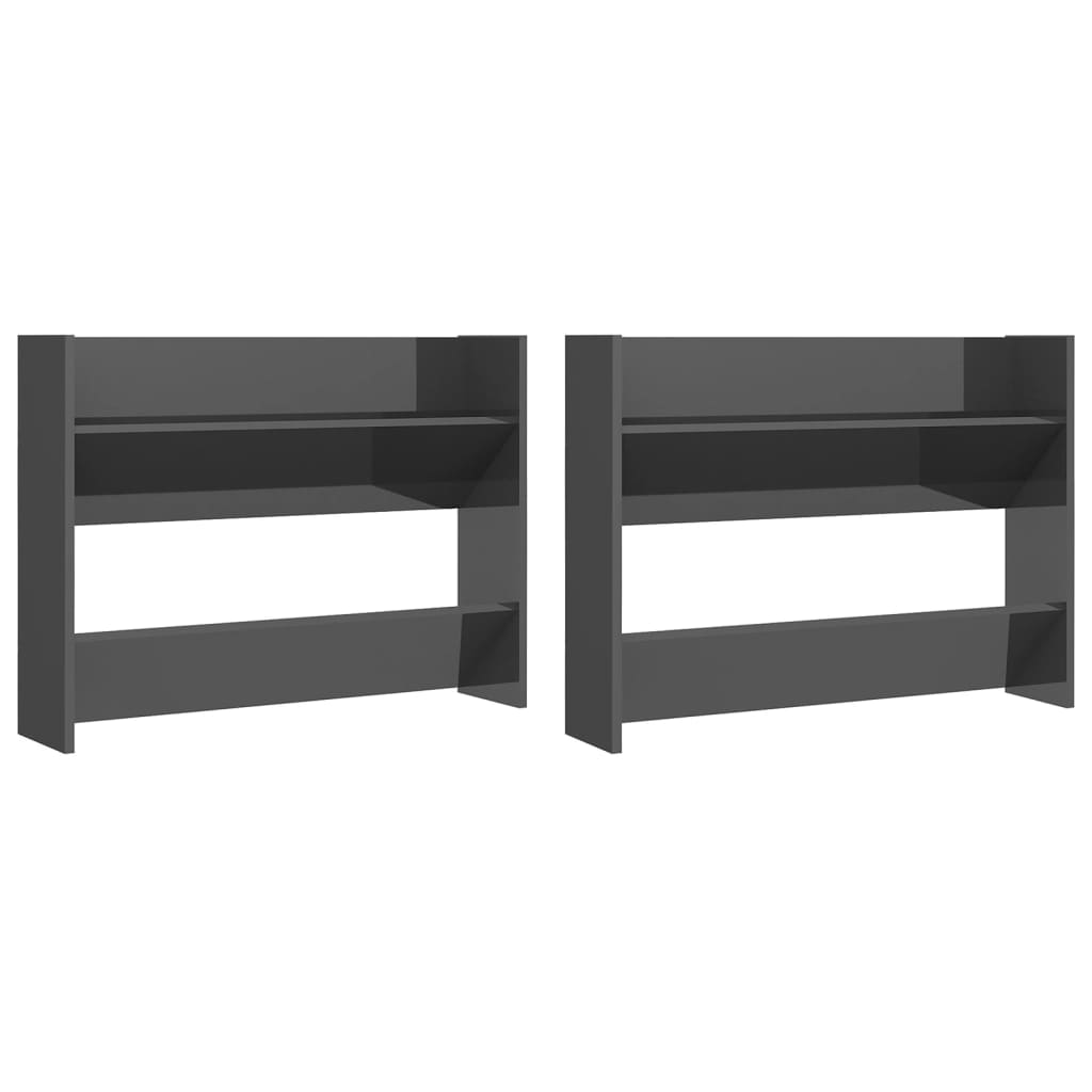 Armoires à chaussures murales 2 pcs Gris brillant 80x18x60 cm