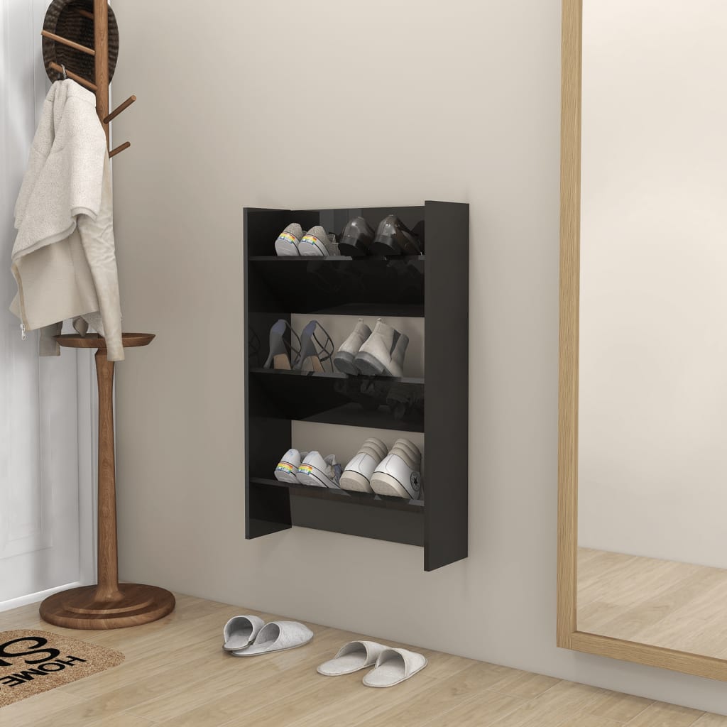 Armoire à chaussures murale Noir brillant 60x18x90 cm Aggloméré