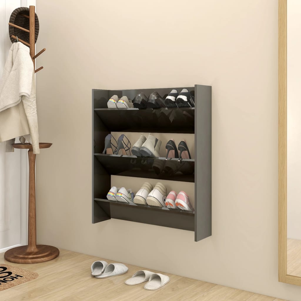Armoire à chaussures murale Gris brillant 80x18x90 cm Aggloméré