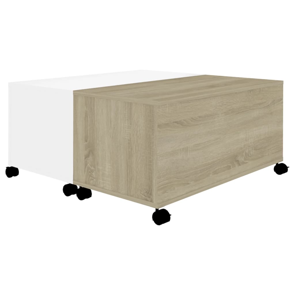 Table basse Blanc et chêne sonoma 75x75x38 cm Aggloméré
