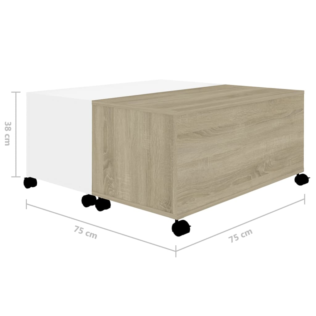 Table basse Blanc et chêne sonoma 75x75x38 cm Aggloméré