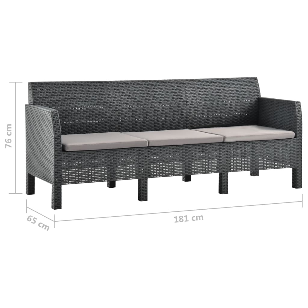 Salon de jardin 2 pcs avec coussins PP Rotin Anthracite