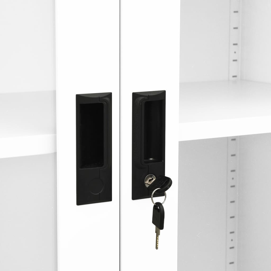 Armoire de bureau Blanc 90x40x180 cm Acier et verre trempé