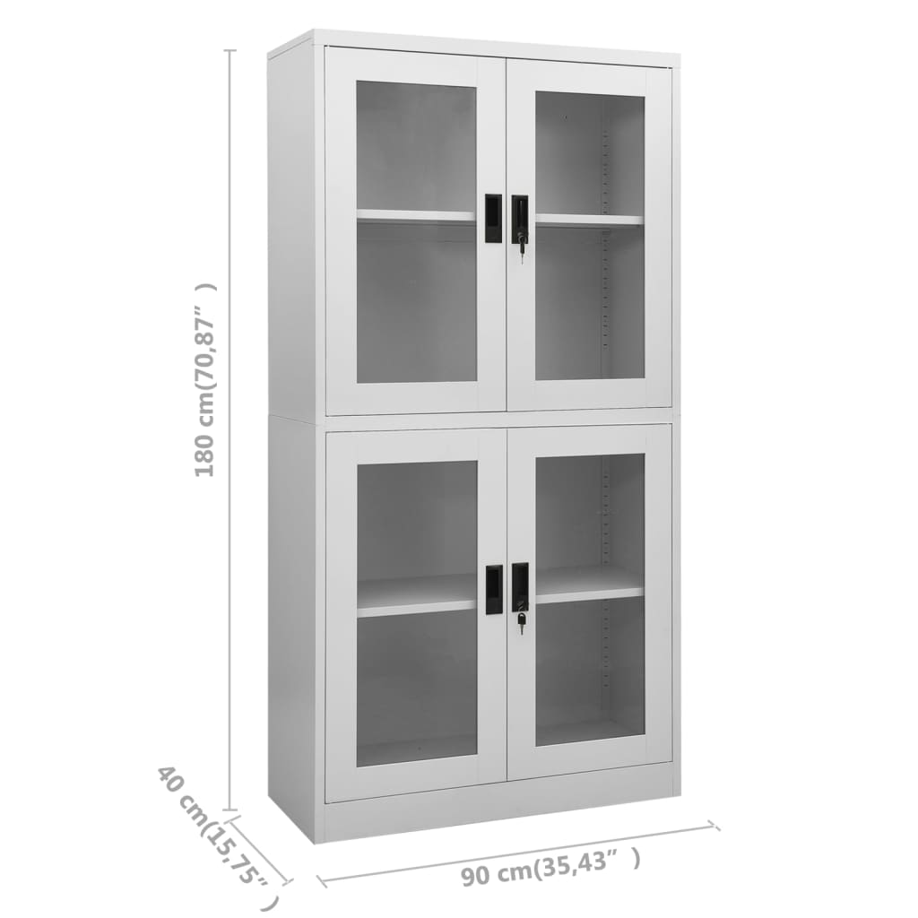Armoire de bureau Gris clair 90x40x180 cm Acier et verre trempé