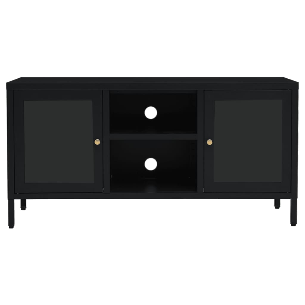 Meuble TV Noir 105x35x52 cm Acier et verre