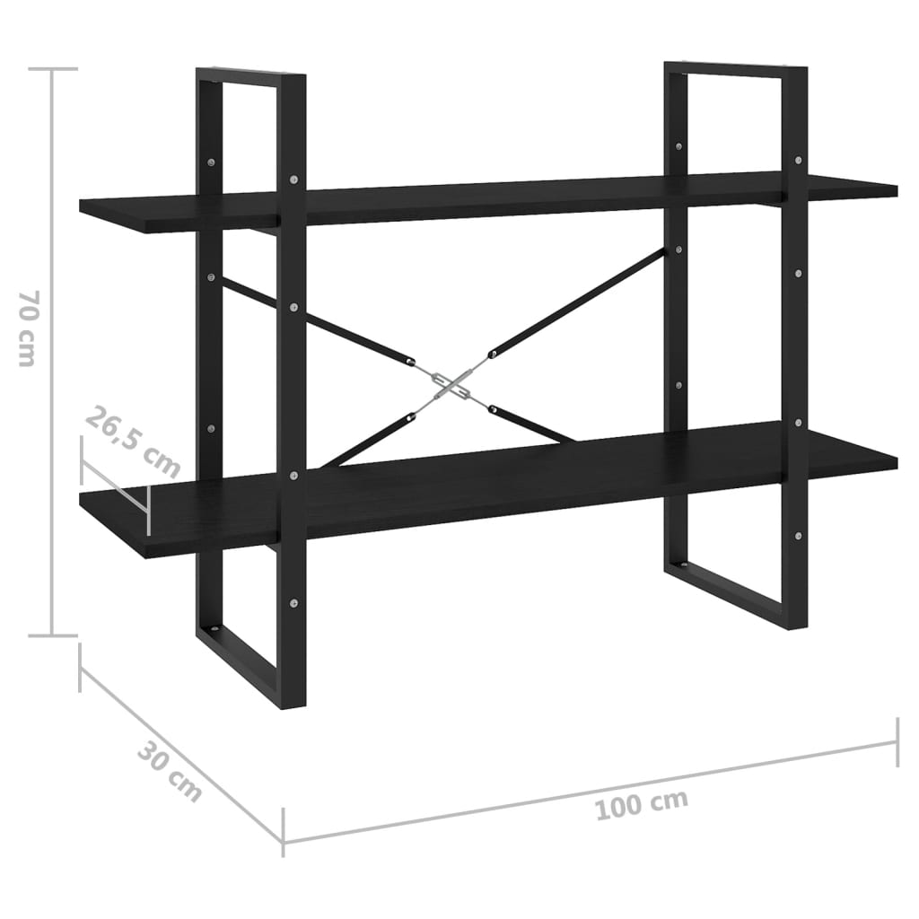 Bibliothèque à 2 niveaux Noir 100x30x70 cm Bois de pin massif