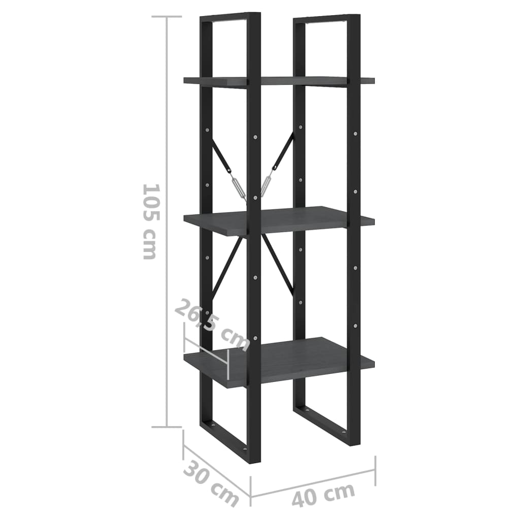 Bibliothèque à 3 niveaux Gris 40x30x105 cm Bois de pin massif
