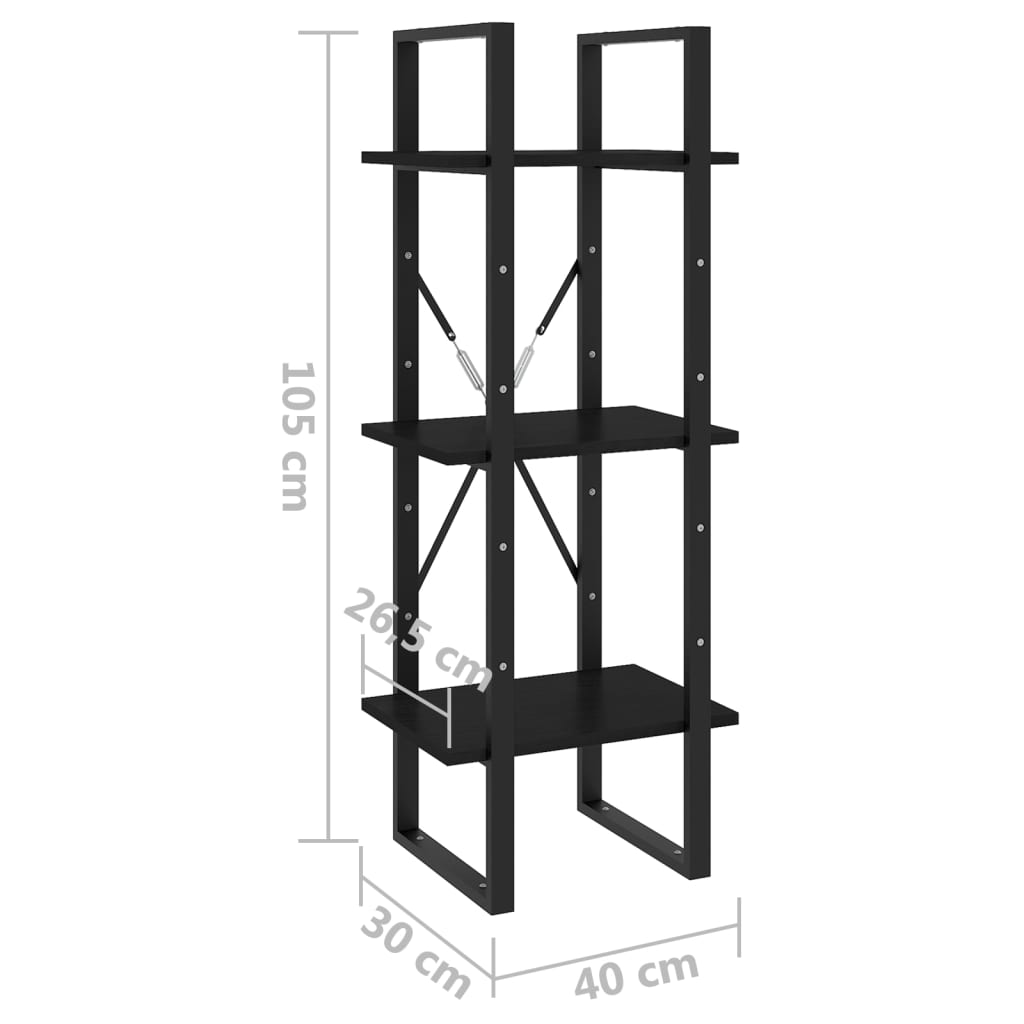 Bibliothèque à 3 niveaux Noir 40x30x105 cm Bois de pin massif