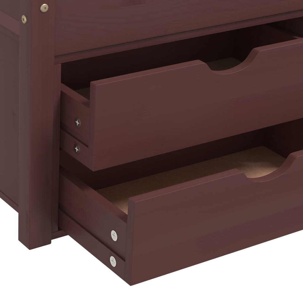 Cadre de lit avec tiroirs et armoire Marron foncé Pin 90x200 cm