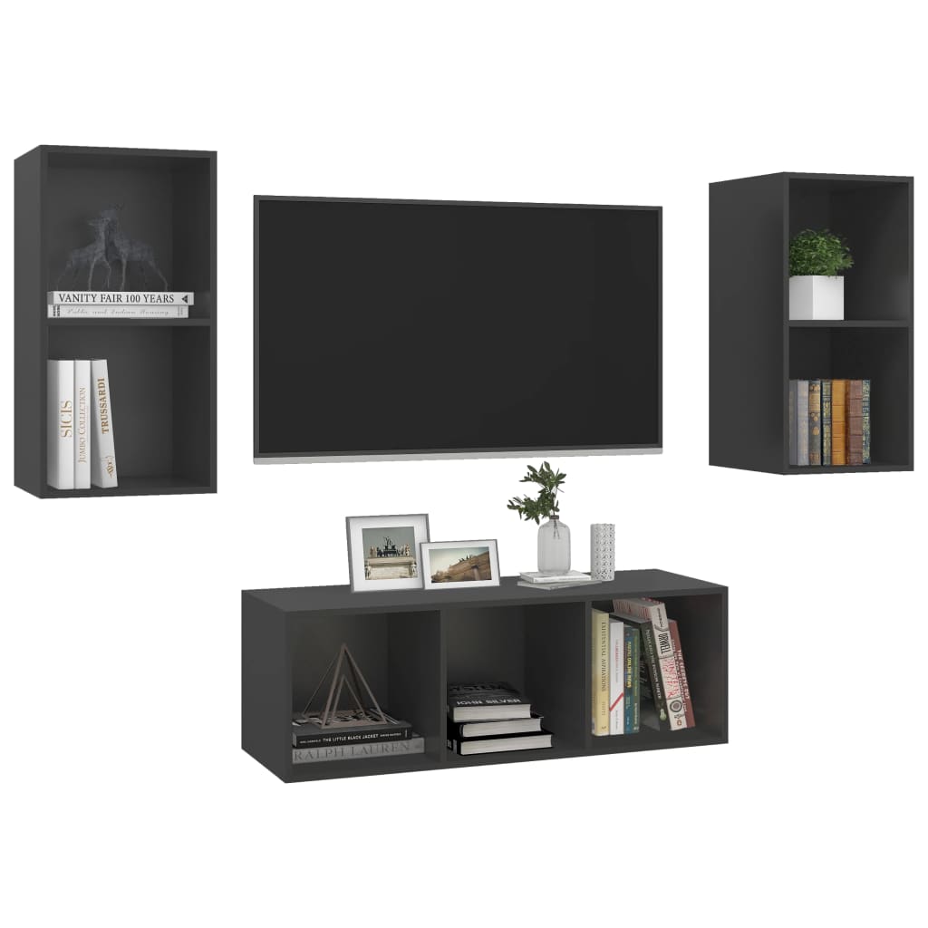 Ensemble de meuble TV 3 pcs Gris Aggloméré
