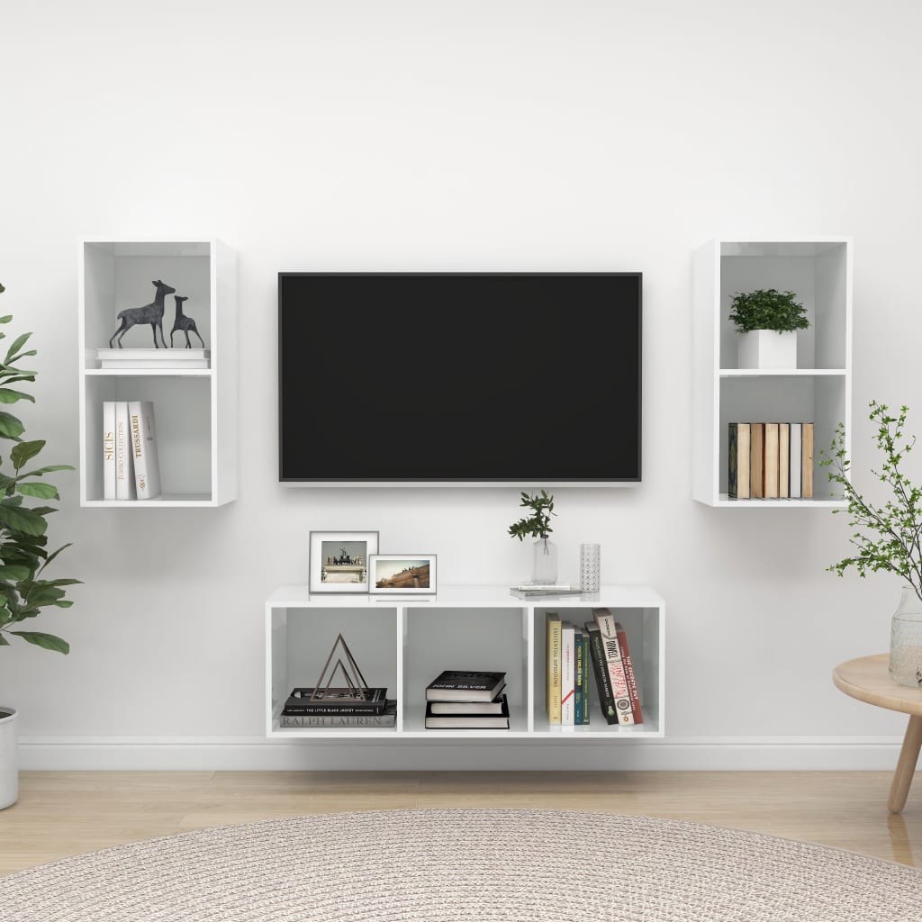 Ensemble de meuble TV 3 pcs Blanc brillant Aggloméré
