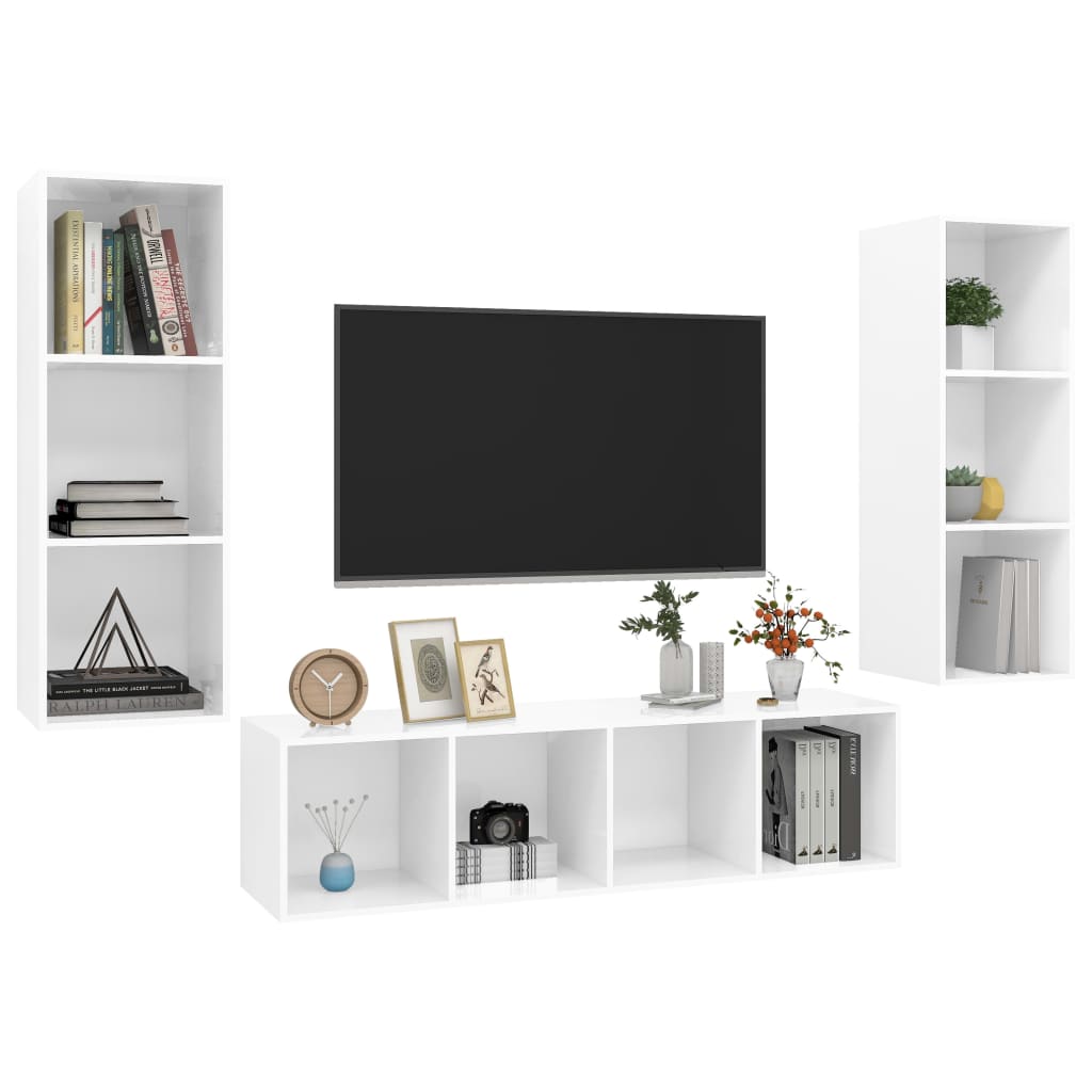 Ensemble de meuble TV 3 pcs Blanc brillant Aggloméré