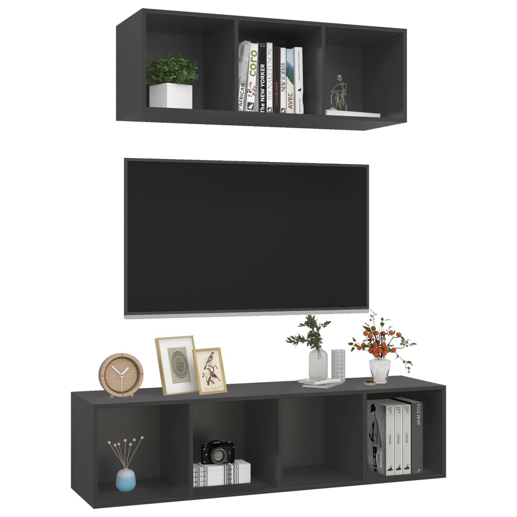 Ensemble de meuble TV 2 pcs Gris Aggloméré