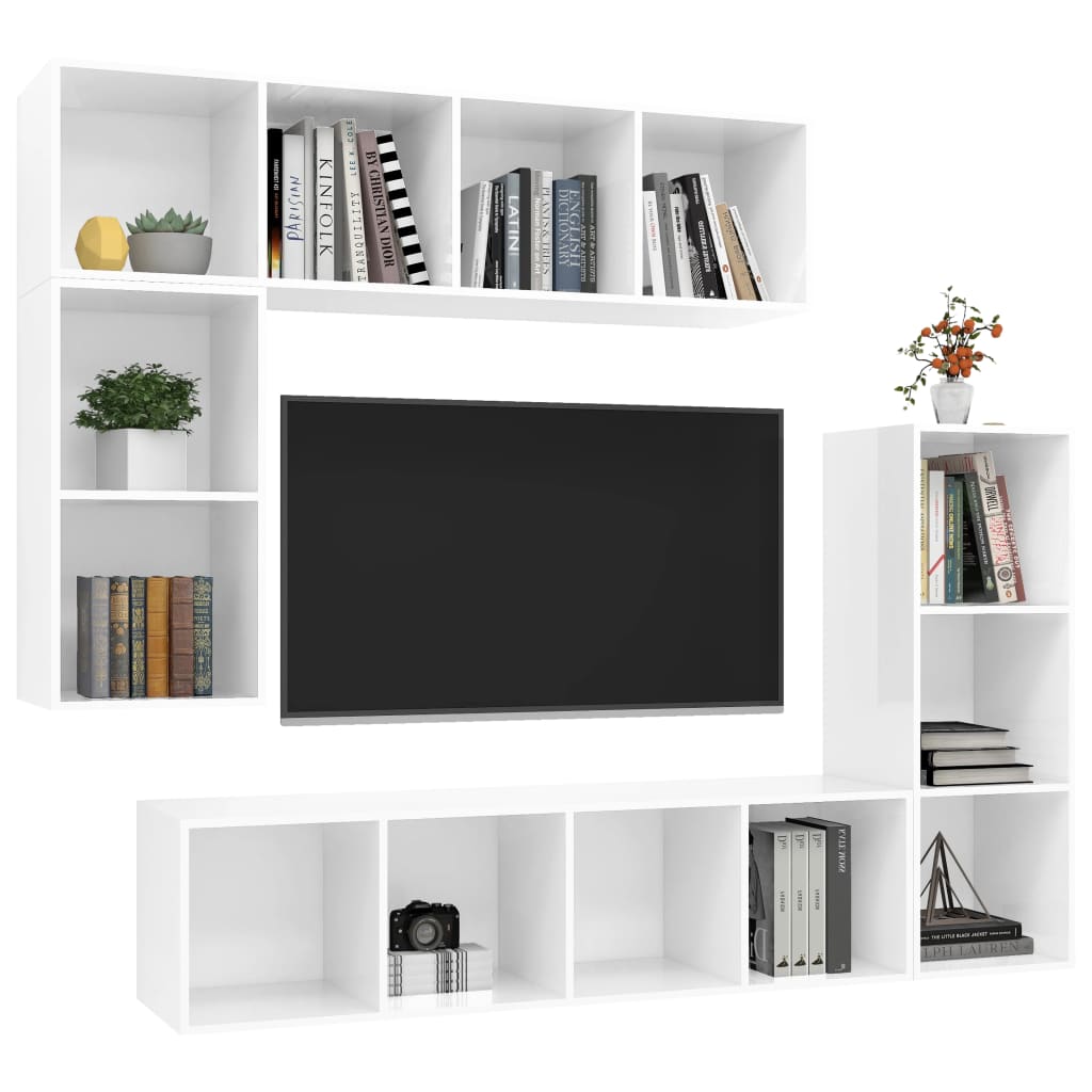 Ensemble de meuble TV 4 pcs Blanc brillant Aggloméré