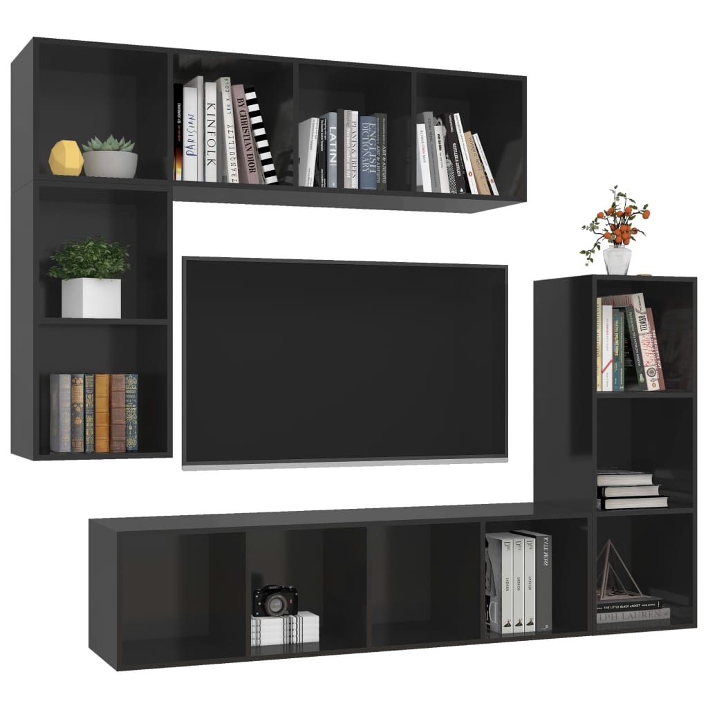Ensemble de meuble TV 4 pcs Noir brillant Aggloméré