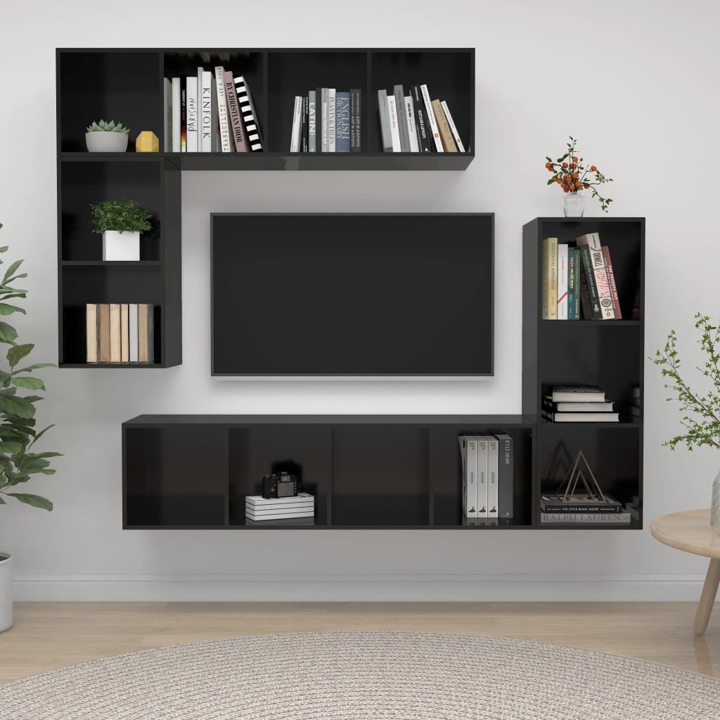 Ensemble de meuble TV 4 pcs Noir brillant Aggloméré