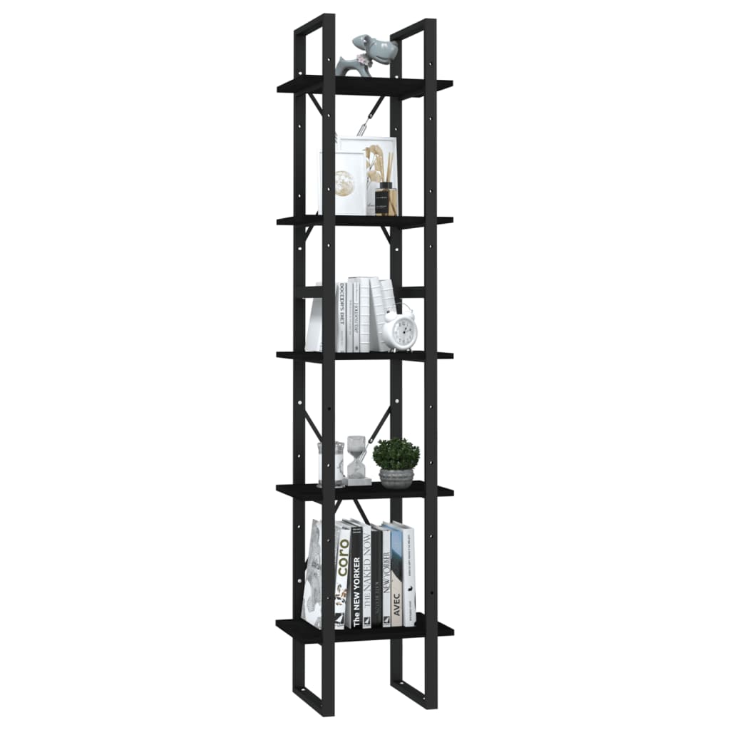 Bibliothèque à 5 niveaux Noir 40x30x175 cm Bois de pin