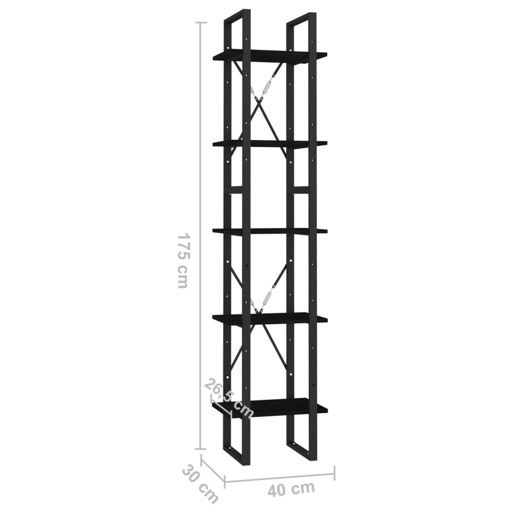Bibliothèque à 5 niveaux Noir 40x30x175 cm Bois de pin