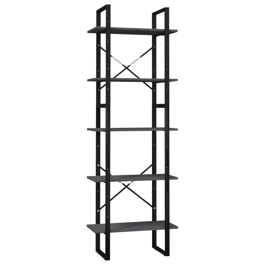 Bibliothèque à 5 niveaux Gris 60x30x175 cm Bois de pin