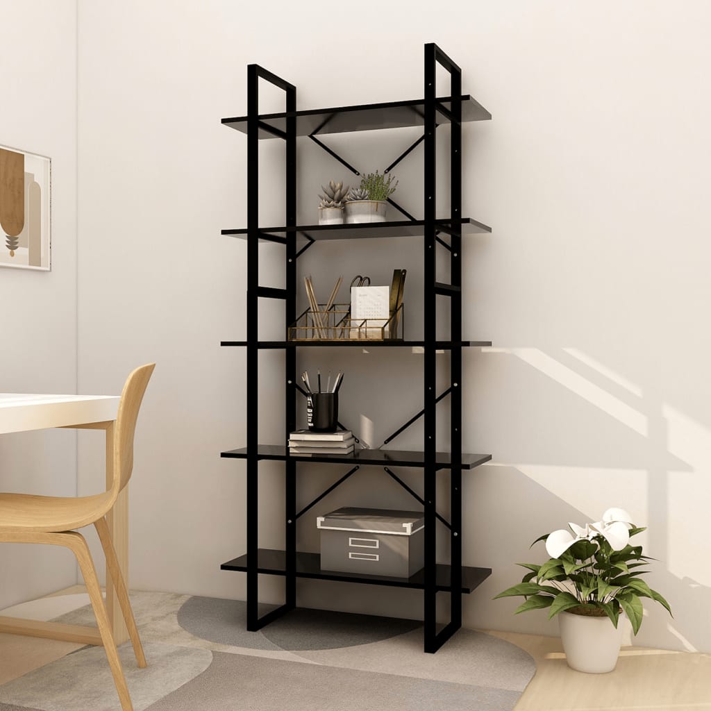 Bibliothèque à 5 niveaux Noir 80x30x175 cm Aggloméré