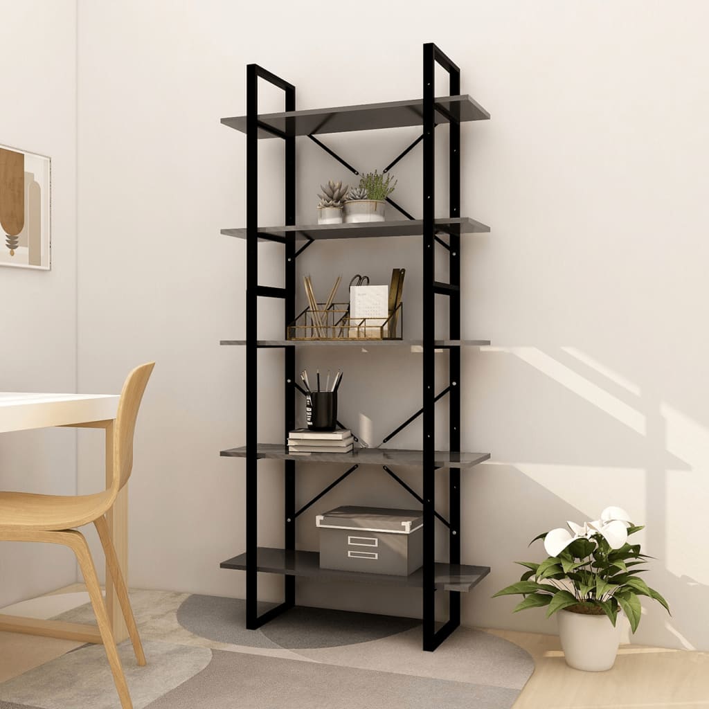 Bibliothèque à 5 niveaux Gris 80x30x175 cm Aggloméré
