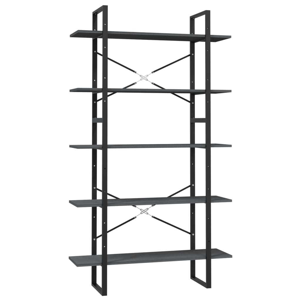 Bibliothèque à 5 niveaux Gris 100x30x175 cm Bois de pin