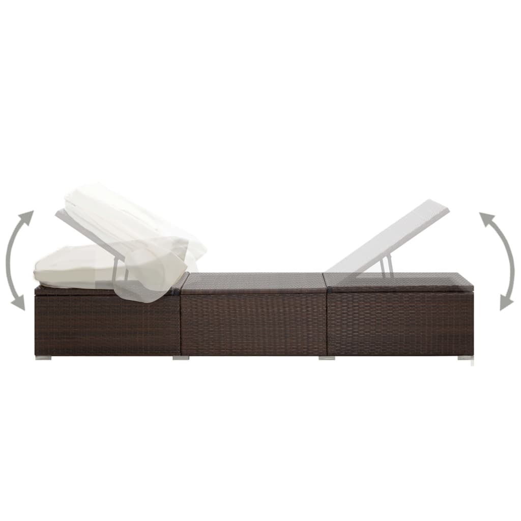 Chaise longue avec auvent et coussin résine tressée marron