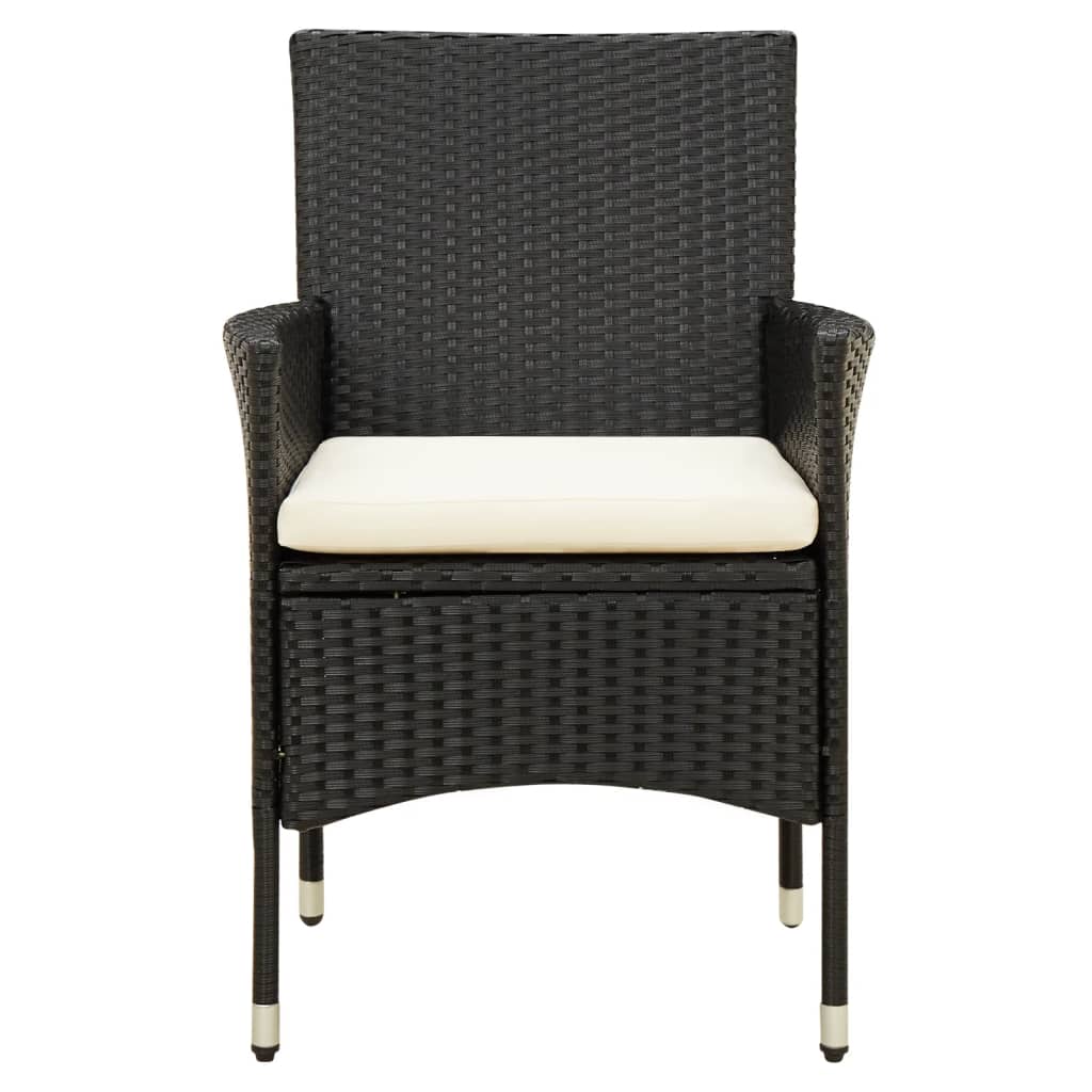 Chaises de jardin 2 pcs avec coussins Résine tressée Noir