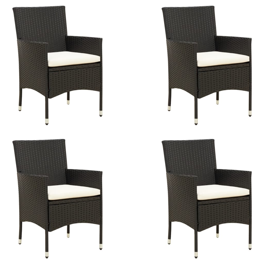 Chaises de jardin avec coussins 4 pcs Résine tressée Noir