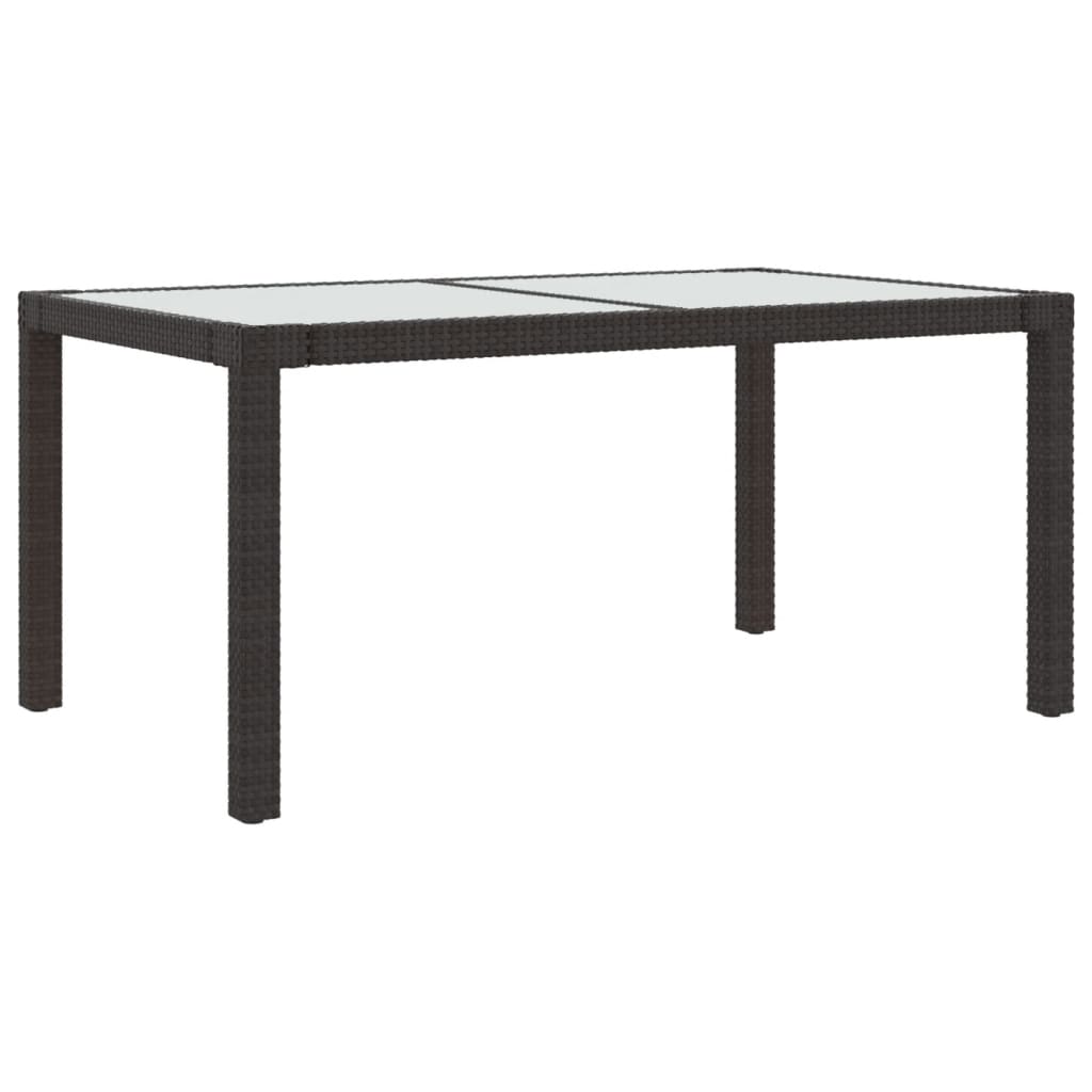 Table de jardin 150x90x75 cm Verre trempé/résine tressée Marron