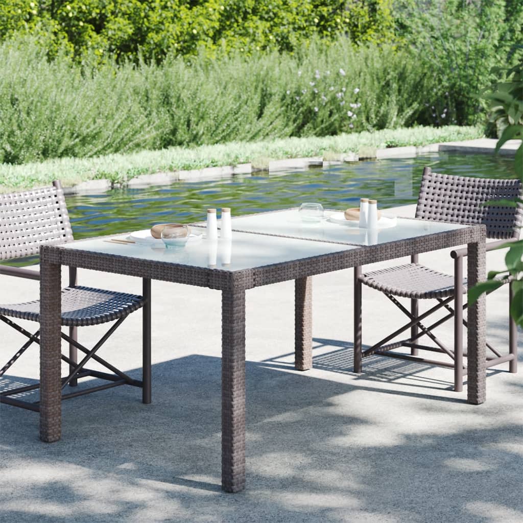 Table de jardin 150x90x75 cm Verre trempé/résine tressée Marron
