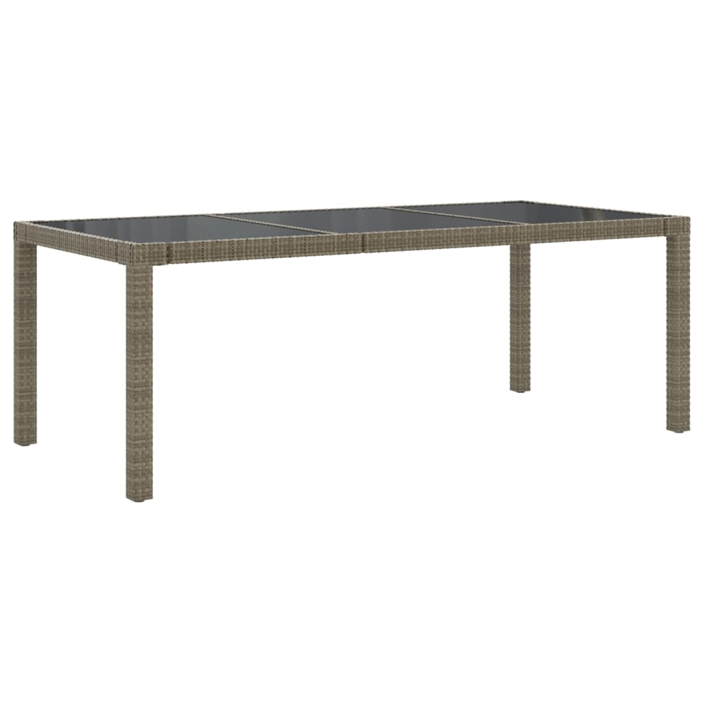 Table de jardin Gris 190x90x75 cm Verre trempé/résine tressée