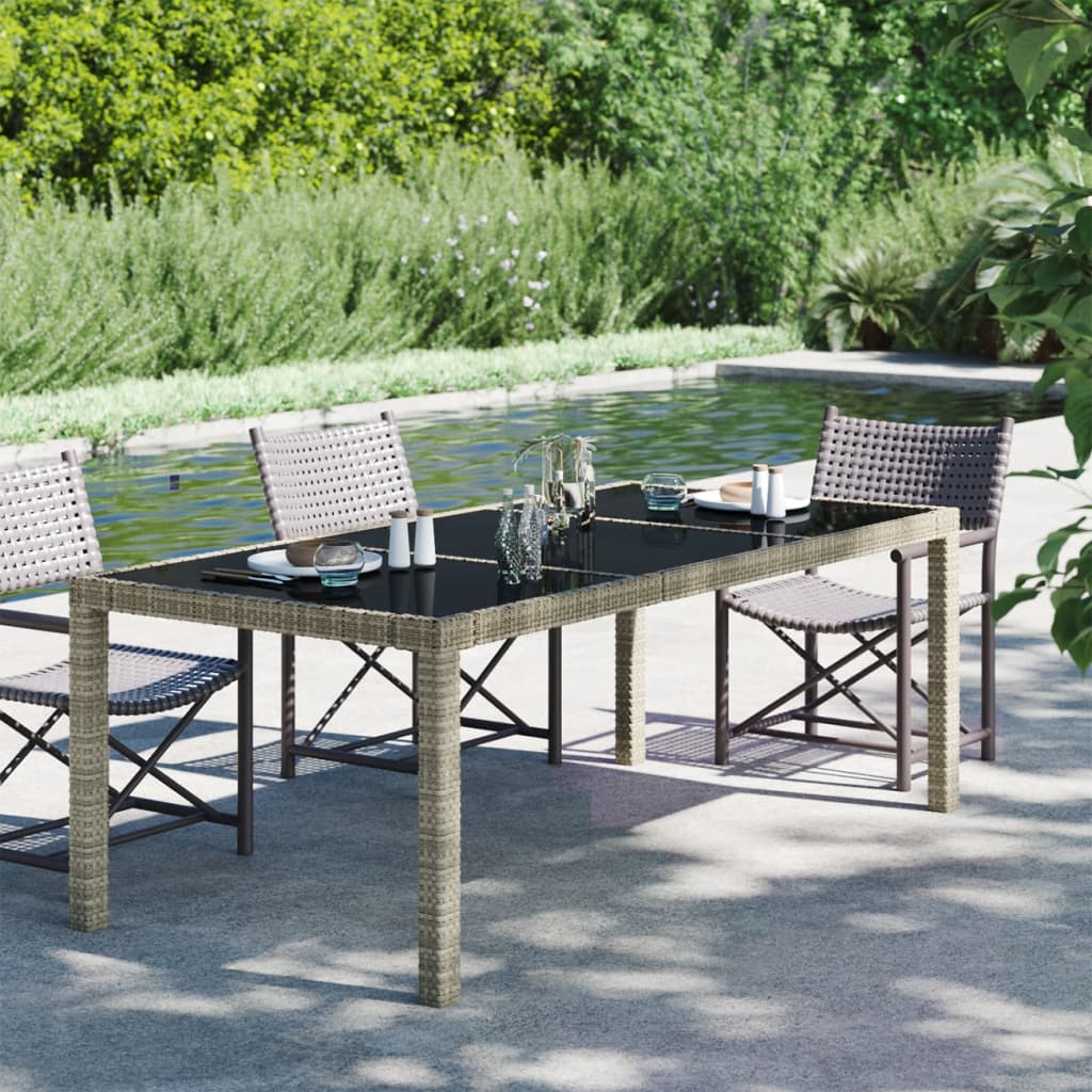 Table de jardin Gris 190x90x75 cm Verre trempé/résine tressée