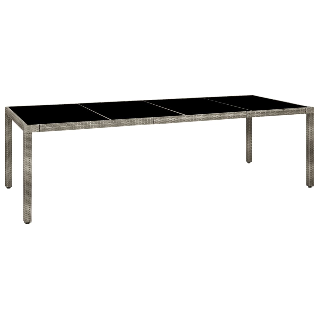 Table de jardin Gris 250x100x75 cm Verre trempé et poly rotin