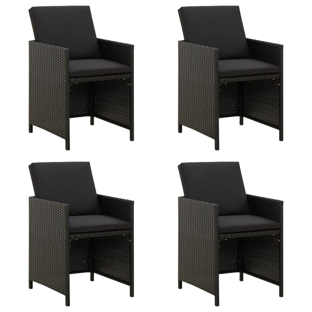 Chaises de jardin avec coussins 4 pcs Résine tressée Noir